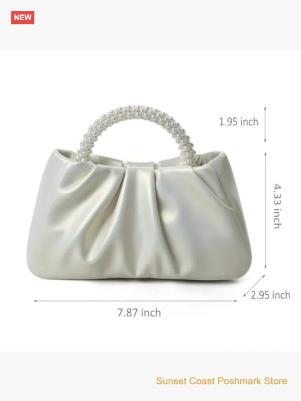 Small Pearl Leather Ruched Evening Clutch Purse with Crossbody Strap
